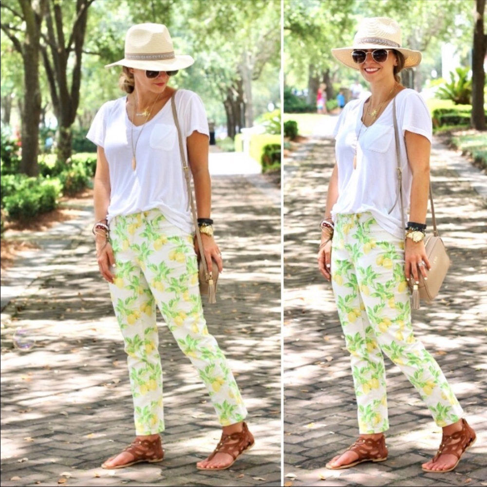 Talbots Lemon Print Cropped Ankle Skinny Jeans 4